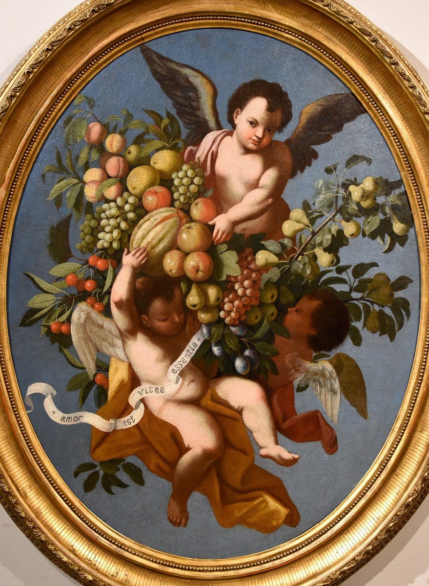 Trois Anges Tenant Une Composition De Fruits, Luigi Garzi (pistoia 1638 - Rome 1721) Attribué-photo-2