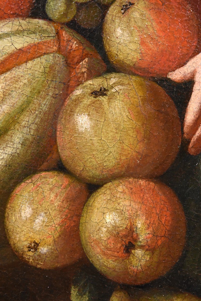 Trois Anges Tenant Une Composition De Fruits, Luigi Garzi (pistoia 1638 - Rome 1721) Attribué-photo-5