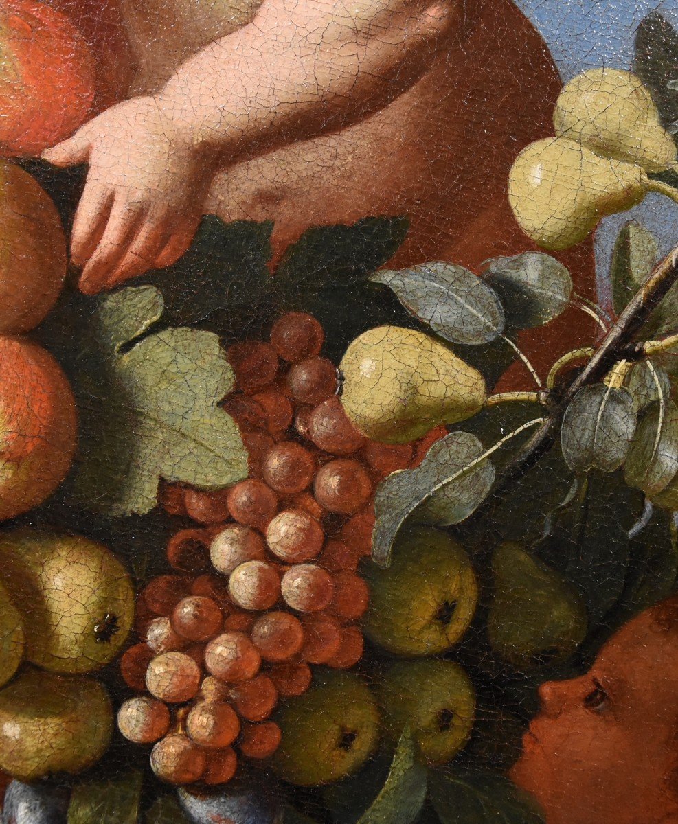 Trois Anges Tenant Une Composition De Fruits, Luigi Garzi (pistoia 1638 - Rome 1721) Attribué-photo-6