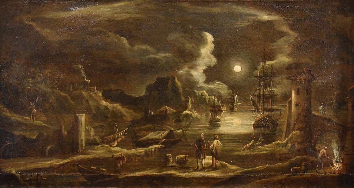 Vue Du Port Au Clair De Lune, Giovanni Grevenbroeck (Pays-bas, Vers 1650 - Milan, Après 1699)-photo-2