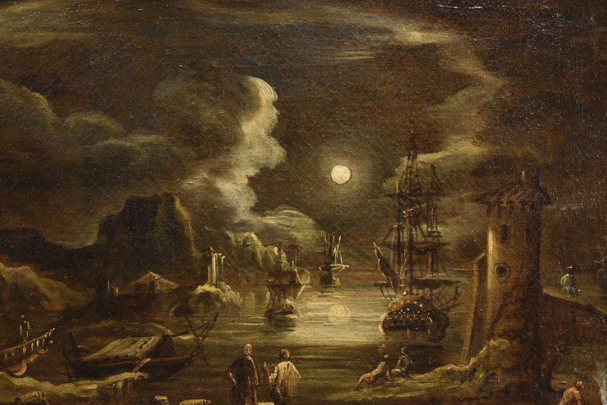 Vue Du Port Au Clair De Lune, Giovanni Grevenbroeck (Pays-bas, Vers 1650 - Milan, Après 1699)-photo-4