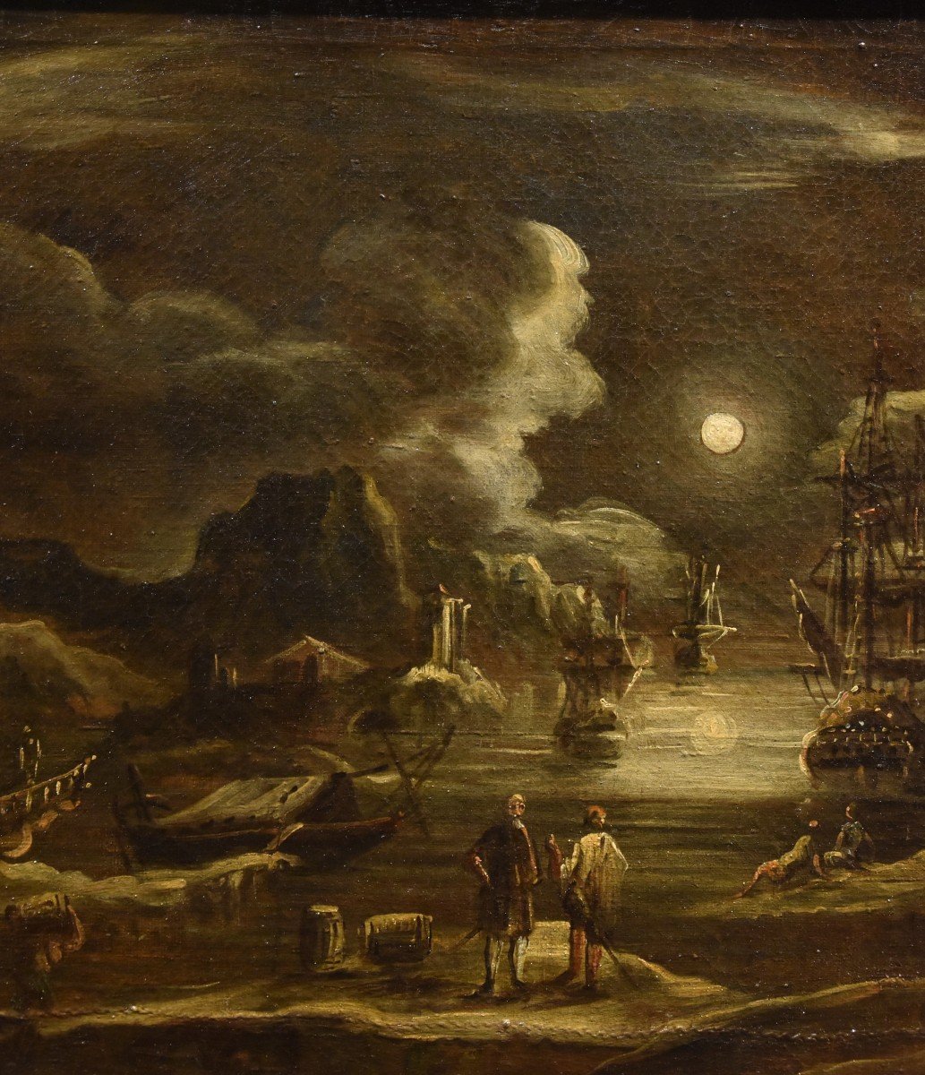 Vue Du Port Au Clair De Lune, Giovanni Grevenbroeck (Pays-bas, Vers 1650 - Milan, Après 1699)-photo-3