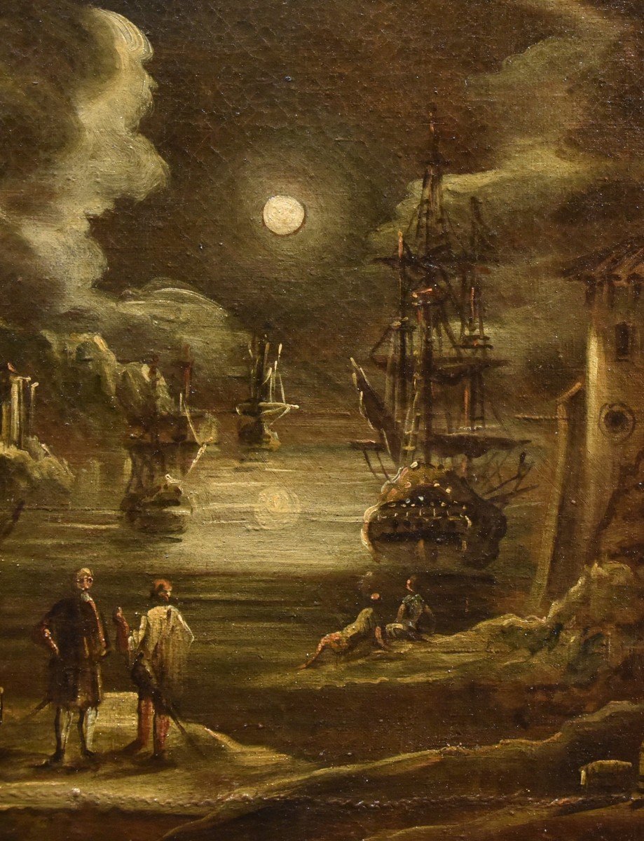 Vue Du Port Au Clair De Lune, Giovanni Grevenbroeck (Pays-bas, Vers 1650 - Milan, Après 1699)-photo-4