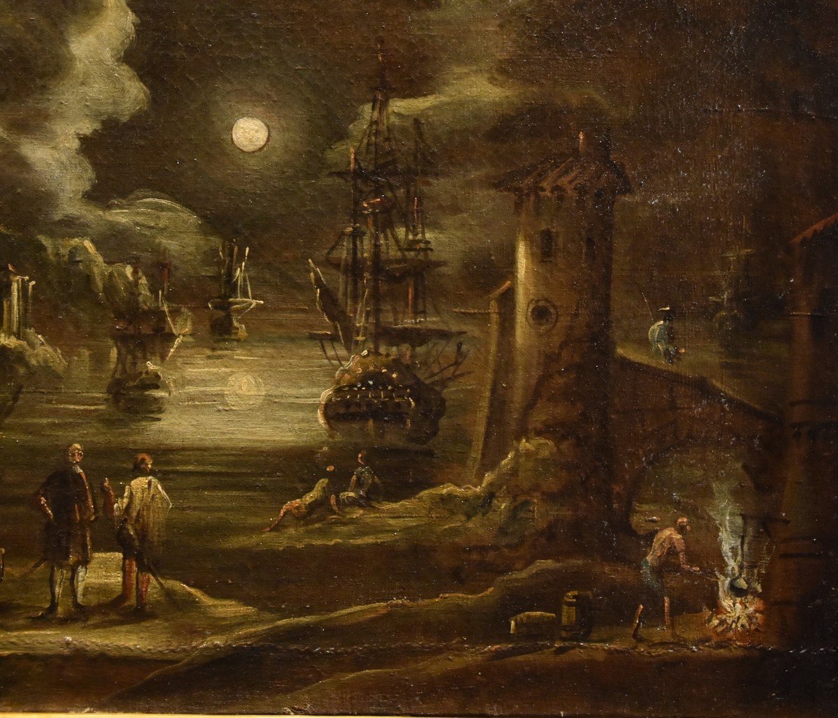 Vue Du Port Au Clair De Lune, Giovanni Grevenbroeck (Pays-bas, Vers 1650 - Milan, Après 1699)-photo-5