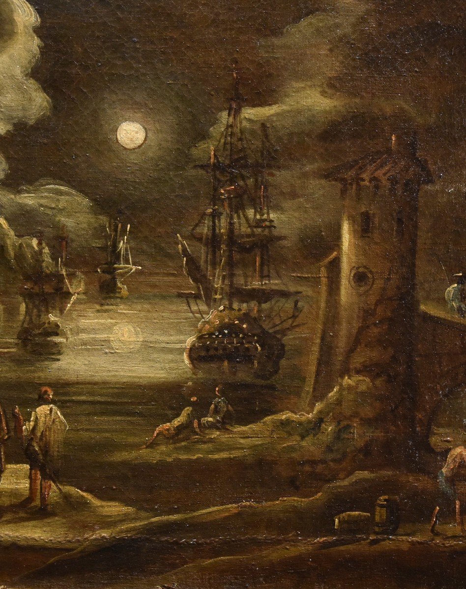 Vue Du Port Au Clair De Lune, Giovanni Grevenbroeck (Pays-bas, Vers 1650 - Milan, Après 1699)-photo-6