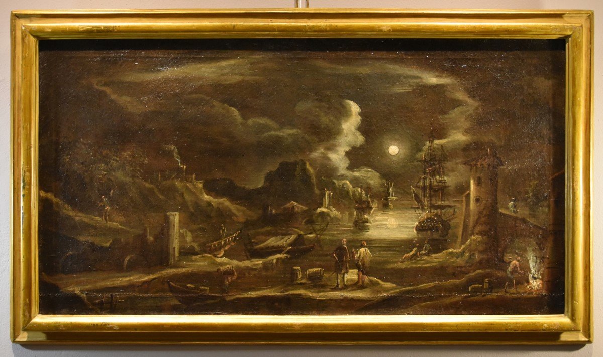 Vue Du Port Au Clair De Lune, Giovanni Grevenbroeck (Pays-bas, Vers 1650 - Milan, Après 1699)