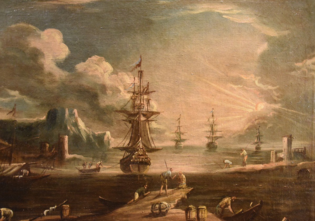 Vue Du Port à l'Aube, Giovanni Grevenbroeck (pays-bas, Vers 1650 - Milan, Après 1699)-photo-4