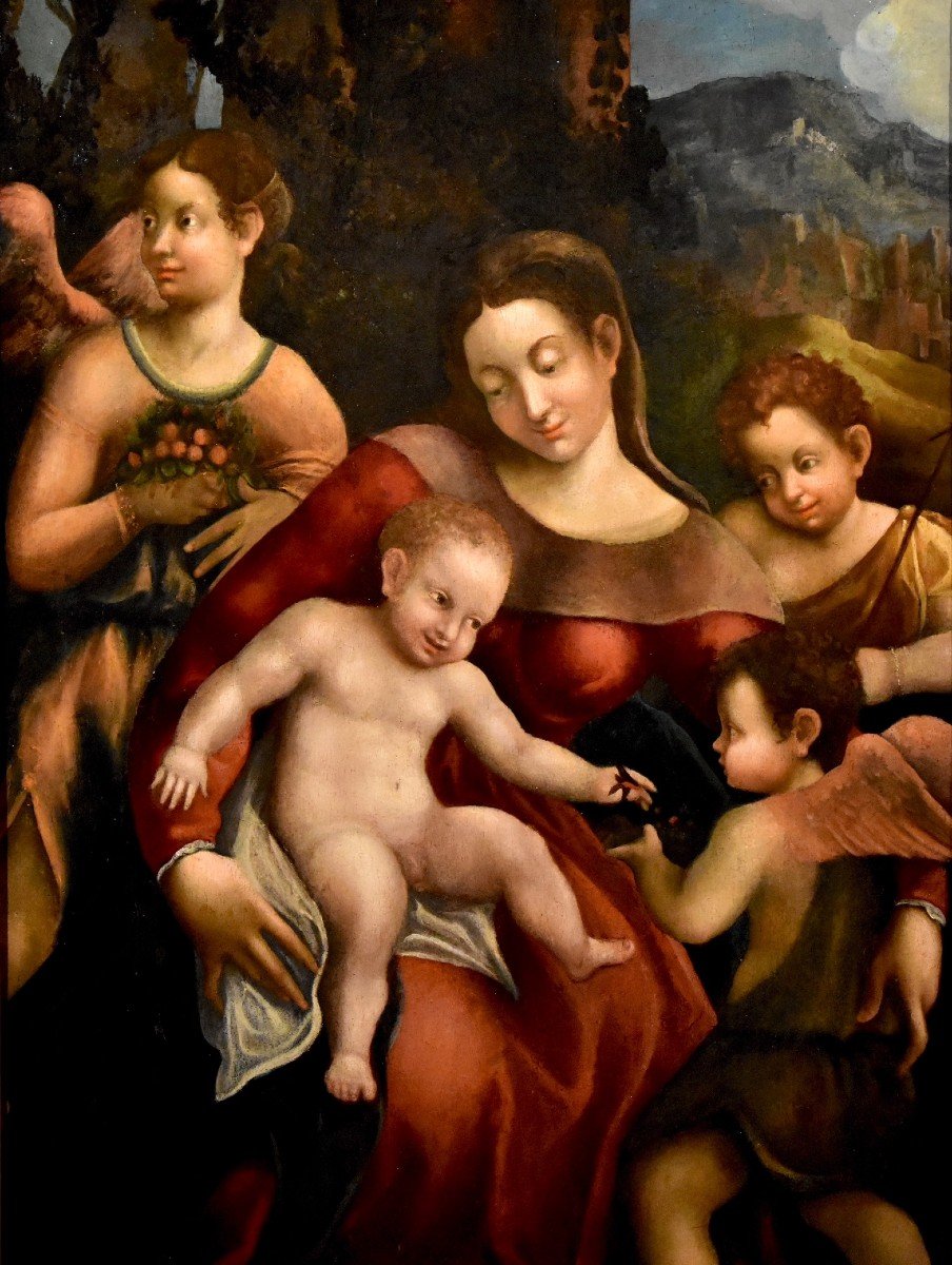 Pomponio Allegri (correggio 1522 - Parme 1593), Vierge à l'Enfant, Deux Anges Et Jean-baptiste