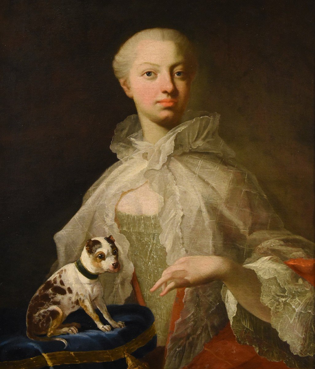 Portrait Of A Noblewoman With Small Dog, Louis Michel Van Loo (toulon 1707- Paris 1771)-photo-2