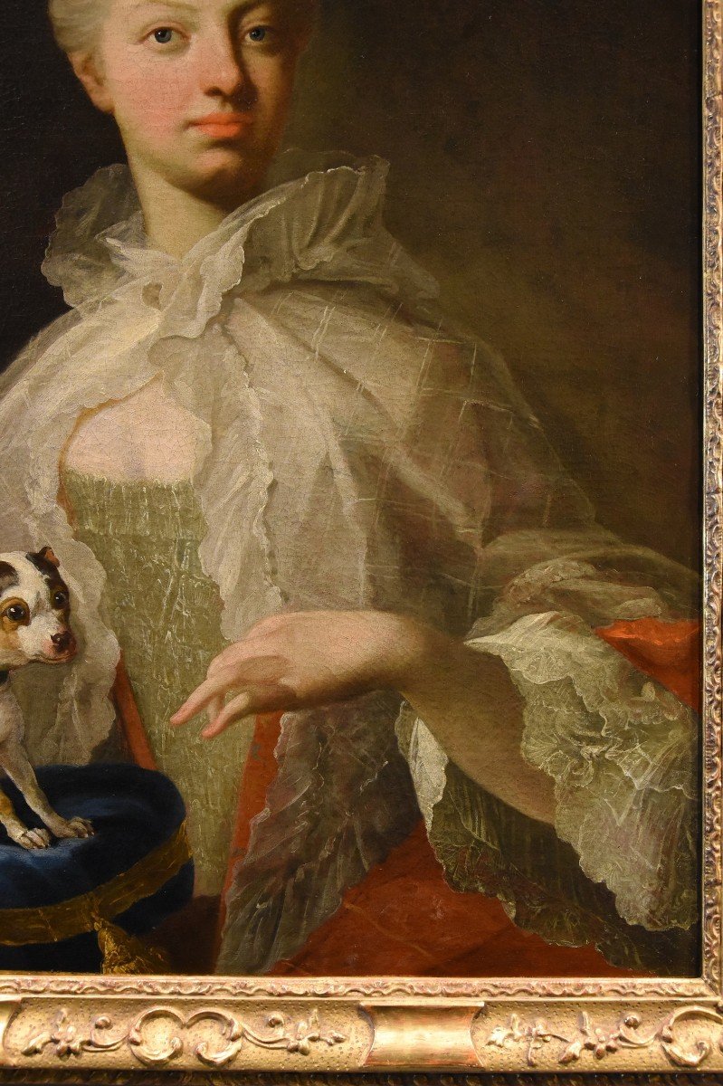 Portrait Of A Noblewoman With Small Dog, Louis Michel Van Loo (toulon 1707- Paris 1771)-photo-2