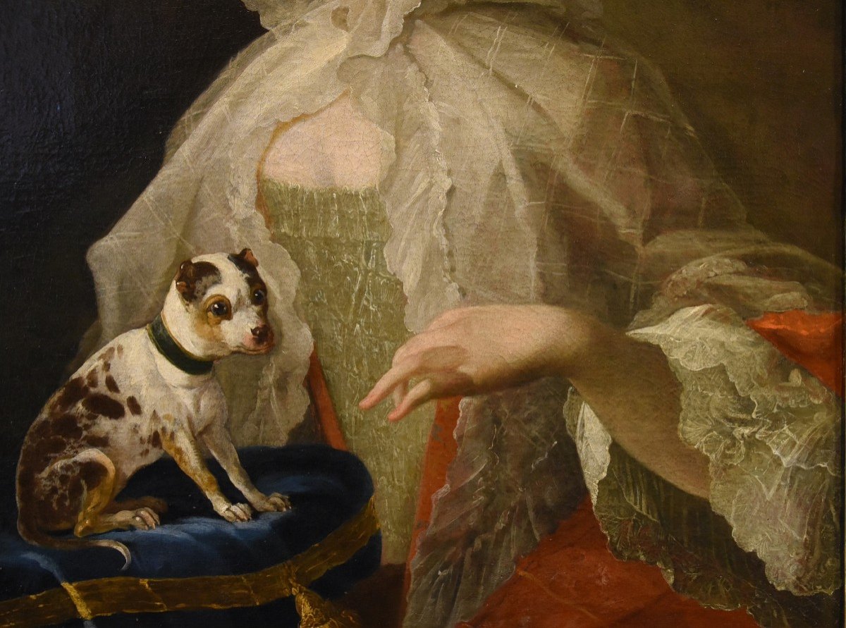 Portrait Of A Noblewoman With Small Dog, Louis Michel Van Loo (toulon 1707- Paris 1771)-photo-3