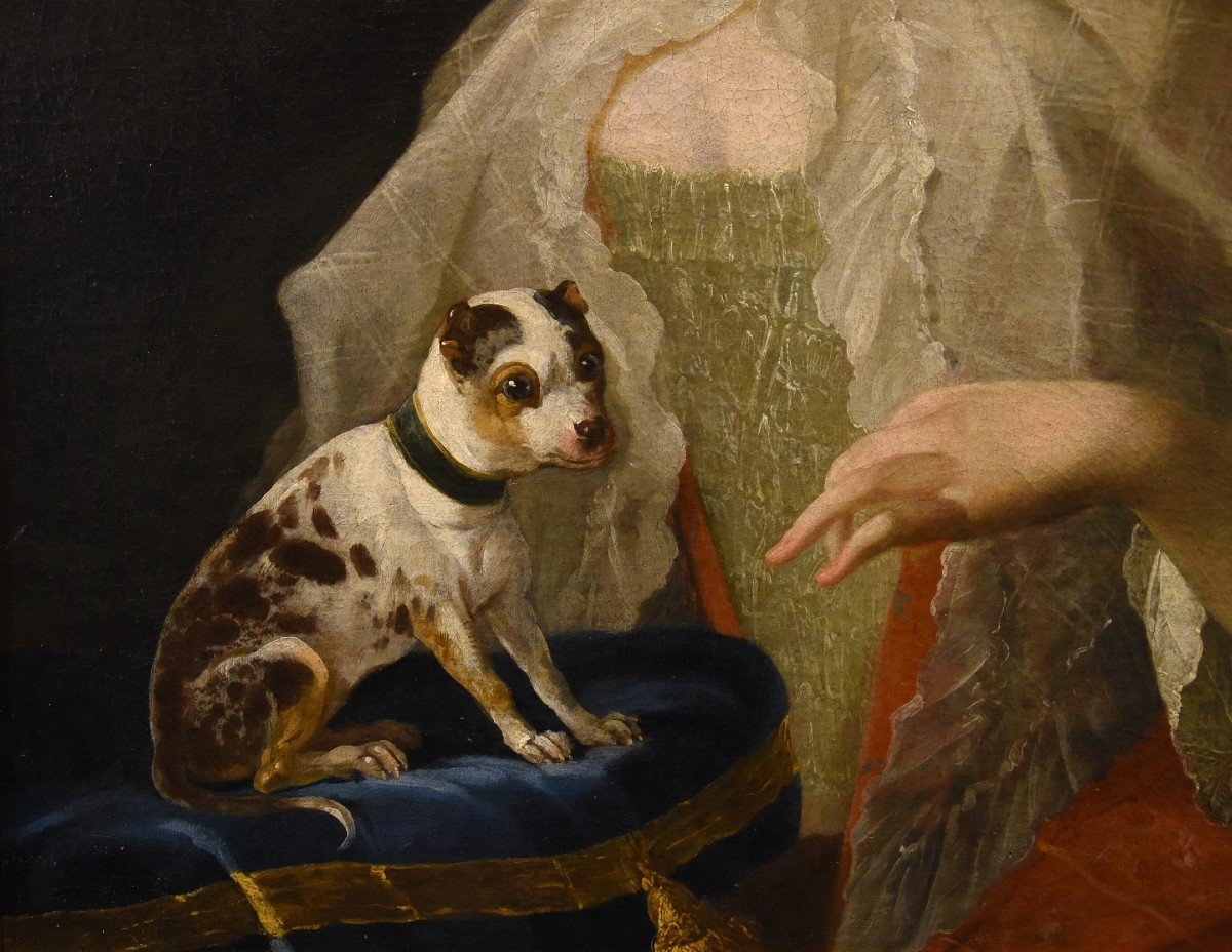 Portrait Of A Noblewoman With Small Dog, Louis Michel Van Loo (toulon 1707- Paris 1771)-photo-4