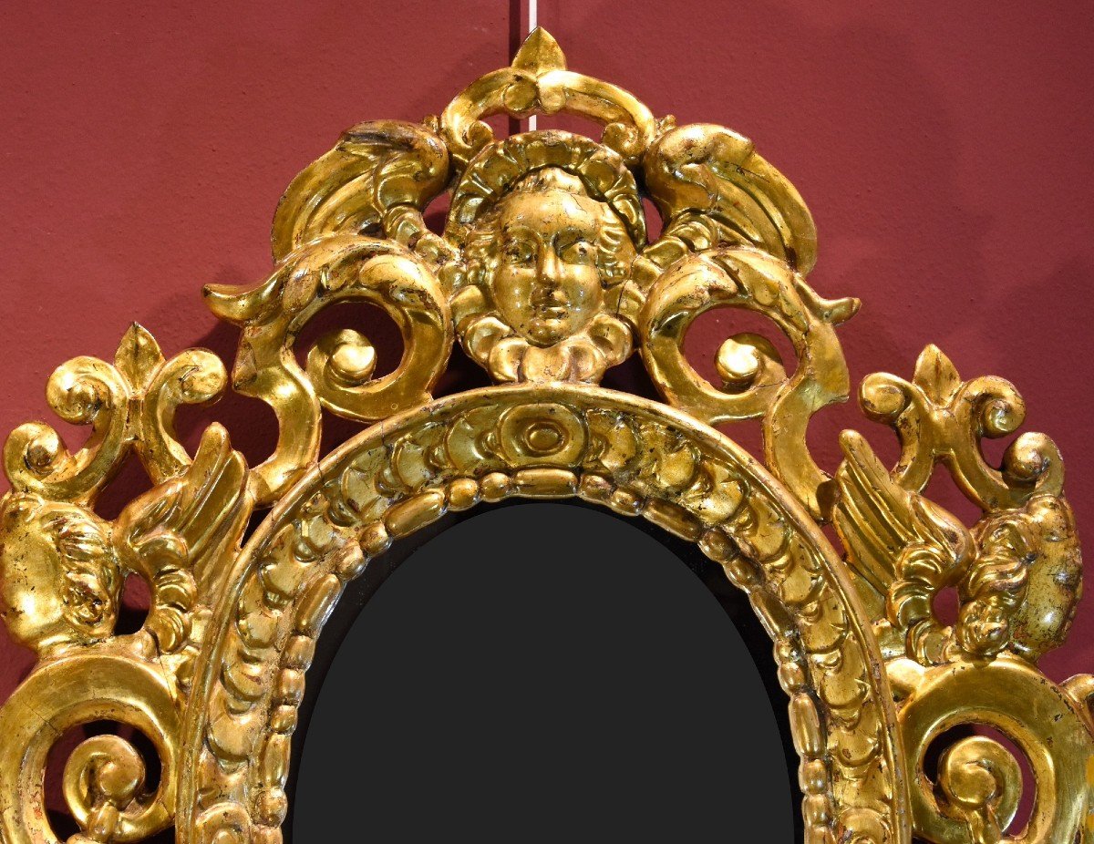 Paire De Miroirs Sculptés Et Dorés 'à La Sansovino', Venise XVIIIe Siècle-photo-4