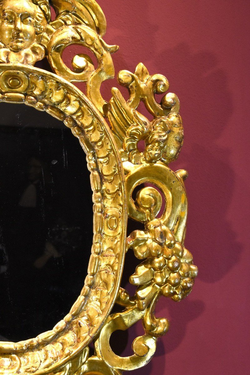 Paire De Miroirs Sculptés Et Dorés 'à La Sansovino', Venise XVIIIe Siècle-photo-2