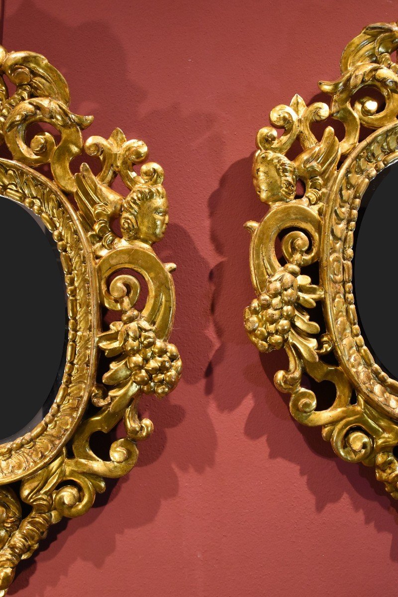 Paire De Miroirs Sculptés Et Dorés 'à La Sansovino', Venise XVIIIe Siècle-photo-5