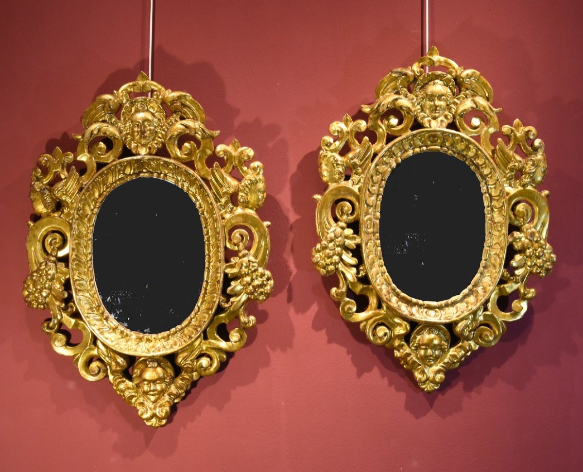 Paire De Miroirs Sculptés Et Dorés 'à La Sansovino', Venise XVIIIe Siècle