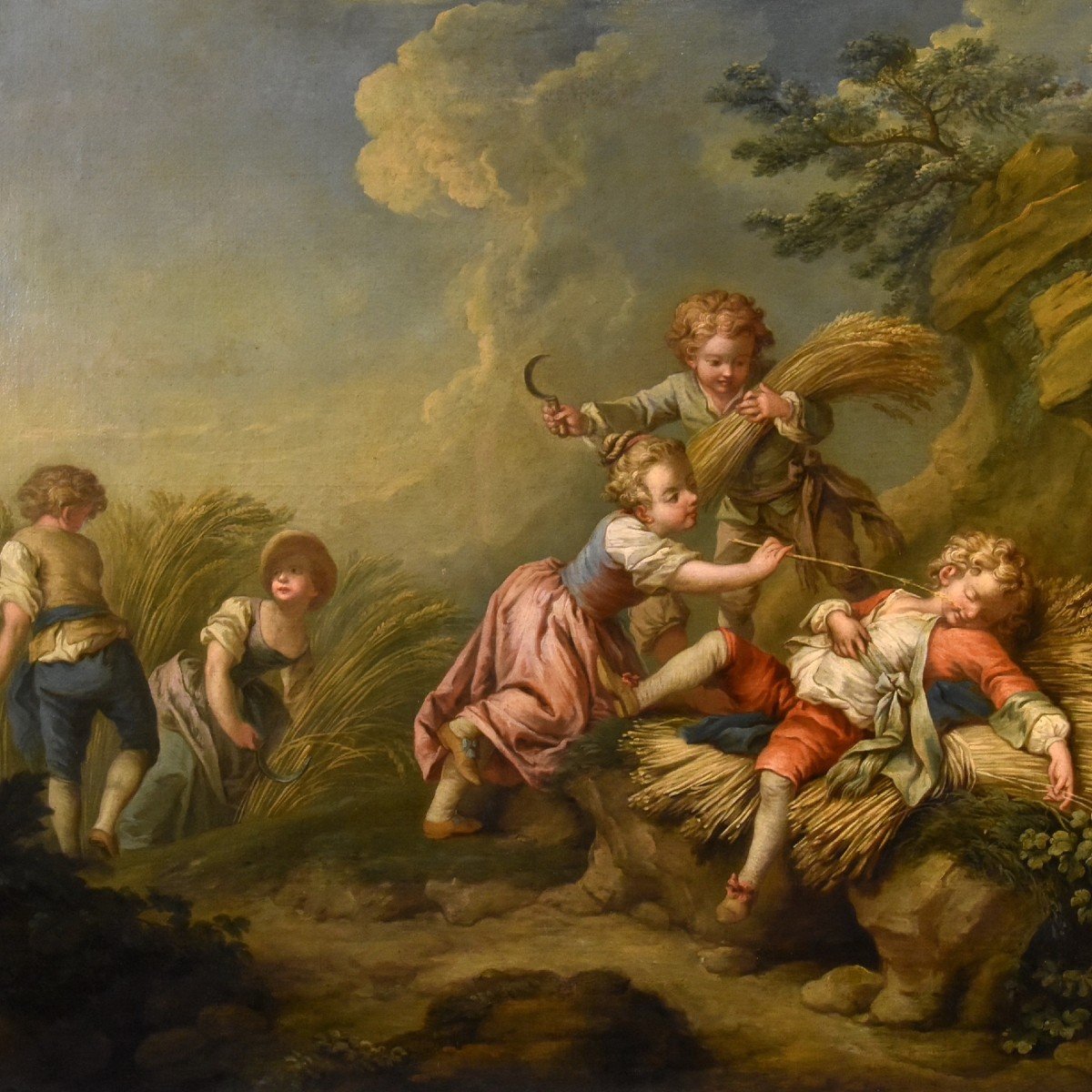 Jeu d'Enfants Comme Allégorie De l'Eté, Etienne Jeaurat (vermenton 1699 - Versailles 1789)-photo-3