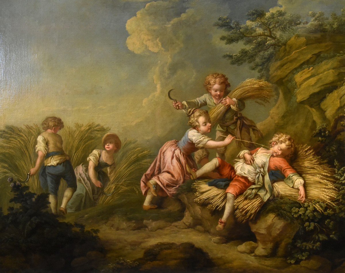 Jeu d'Enfants Comme Allégorie De l'Eté, Etienne Jeaurat (vermenton 1699 - Versailles 1789)-photo-4