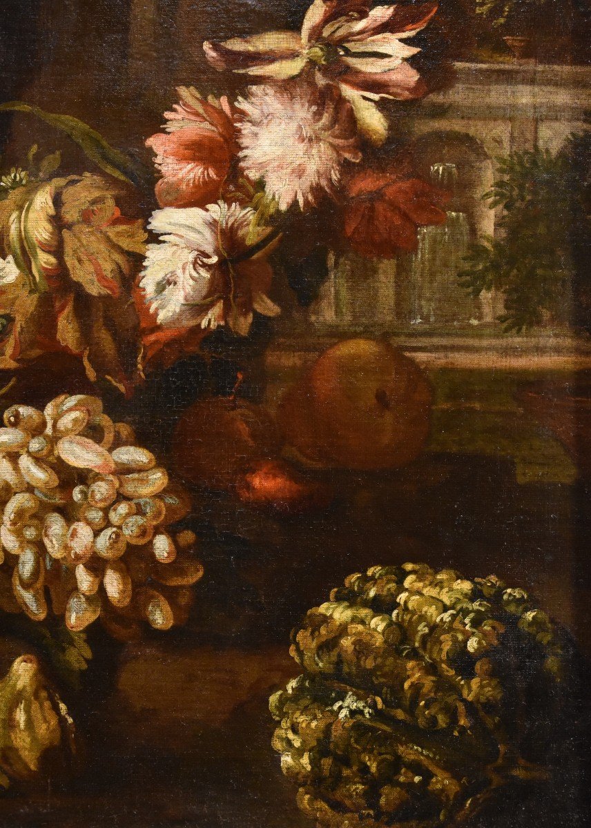 Aniello Ascione (naples,  C. 1680 - 1708), Still Life With Festoon Of Flowers And Fruit-photo-3