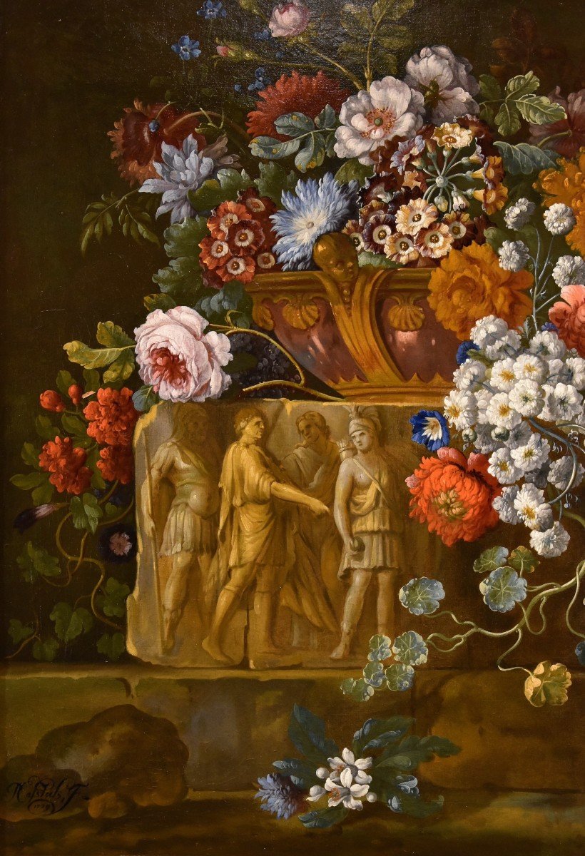 Pieter Casteels III (1684 - 1749) Signé Et Daté, Nature Morte Florale-photo-1