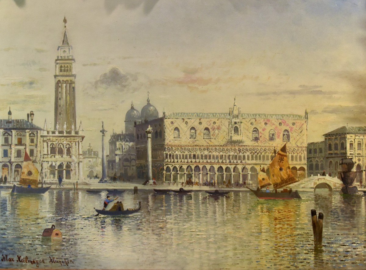 Venice With St. Mark's Square And The Doge's Palace, Maximilian Heilmaier (1869 - 1923) Signed-photo-2