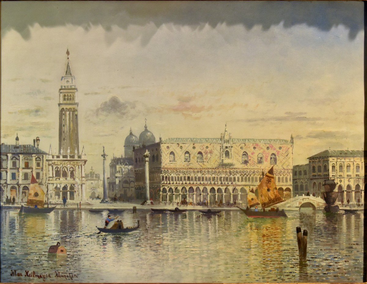 Venice With St. Mark's Square And The Doge's Palace, Maximilian Heilmaier (1869 - 1923) Signed-photo-1