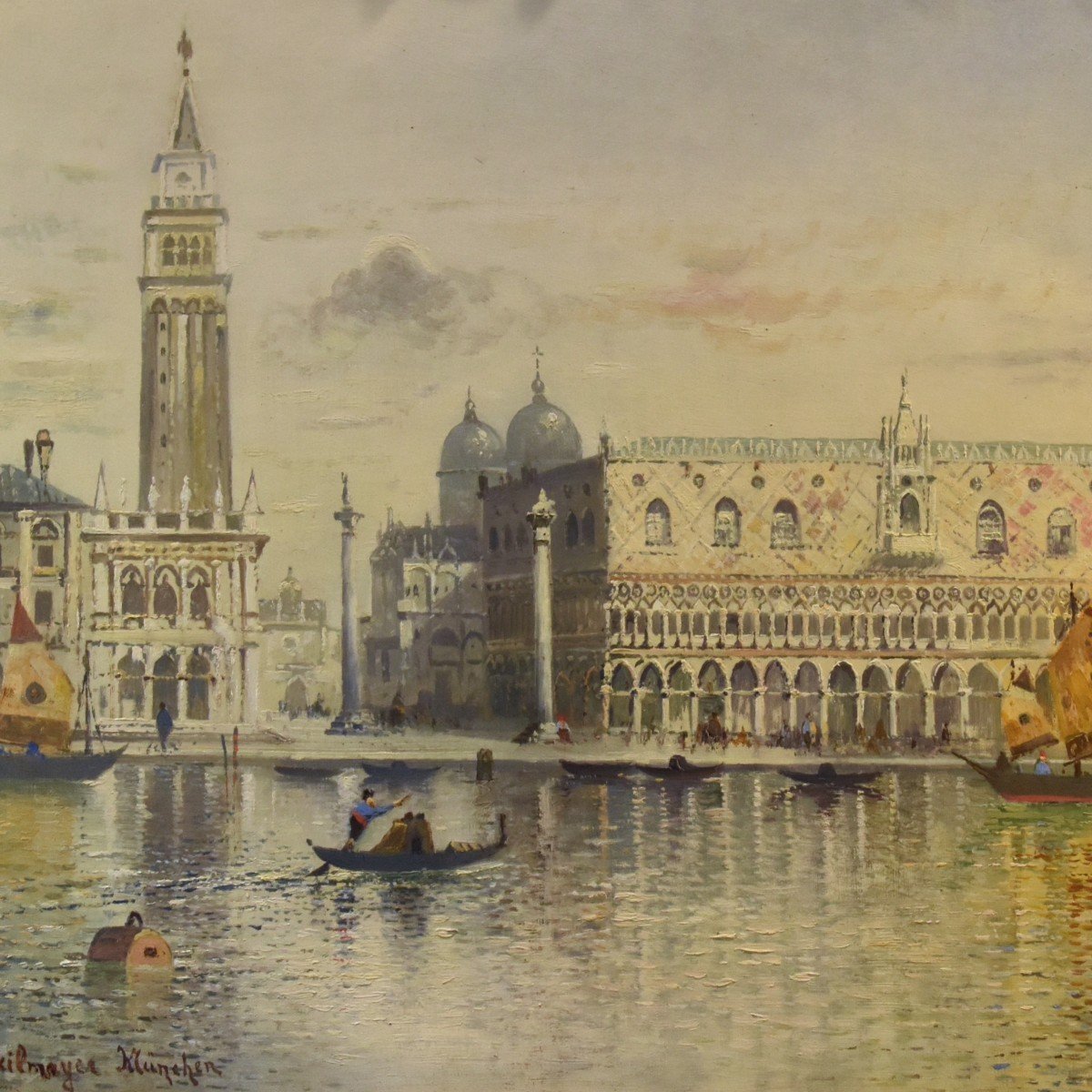 Venice With St. Mark's Square And The Doge's Palace, Maximilian Heilmaier (1869 - 1923) Signed-photo-2