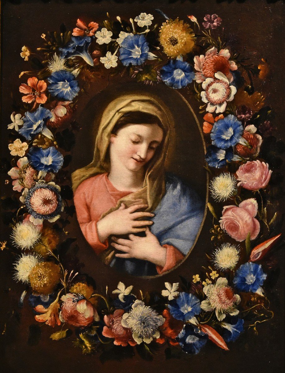 Flower Garland With A Portrait Of The Virgin, Francesco Trevisani Et Nicolò Stanchi