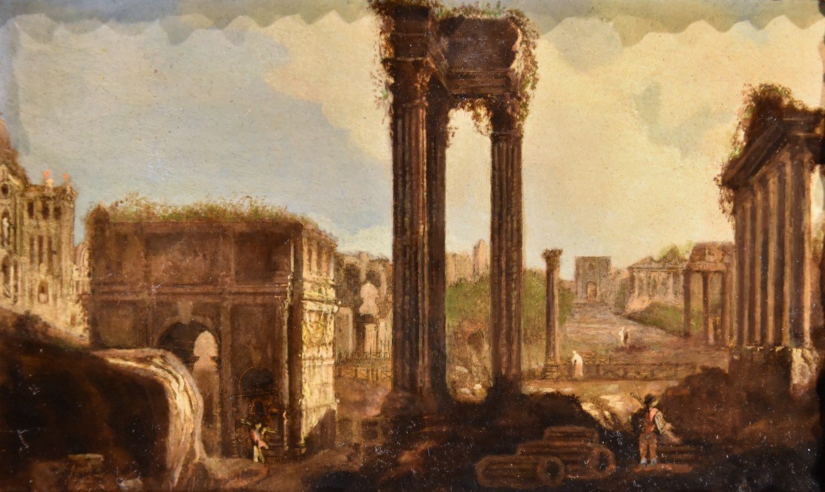 Pair Of Roman Views With Ancient Ruins, Hubert Robert (paris, 1733 - Paris, 1808)-photo-2