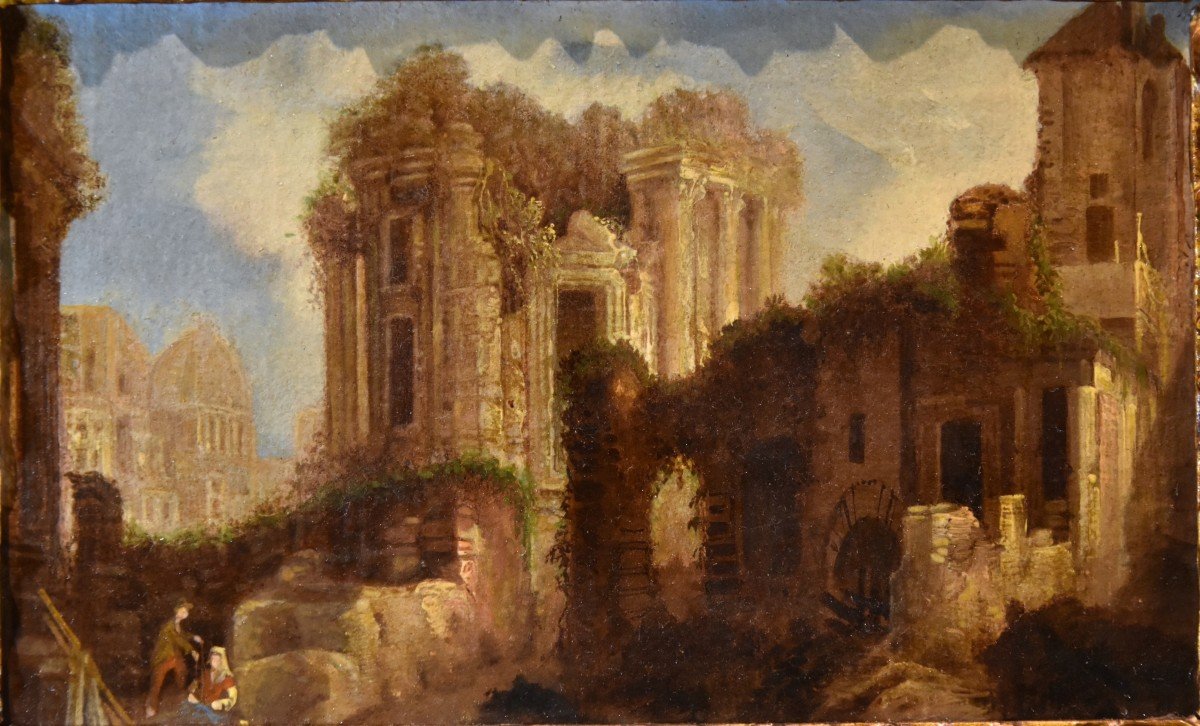 Pair Of Roman Views With Ancient Ruins, Hubert Robert (paris, 1733 - Paris, 1808)-photo-3