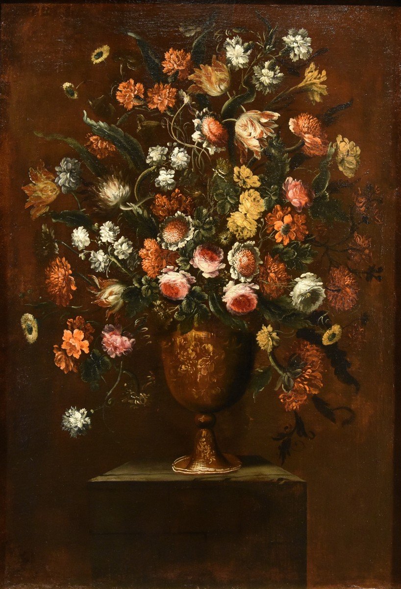 Andrea Scacciati (Florence 1642-1710), Composition De Fleurs Dans Un Vase En Relief (1 De 3)-photo-2