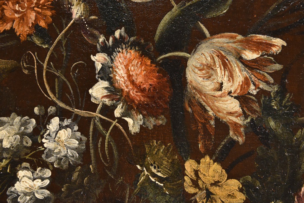 Andrea Scacciati (Florence 1642-1710), Composition De Fleurs Dans Un Vase En Relief (1 De 3)-photo-3