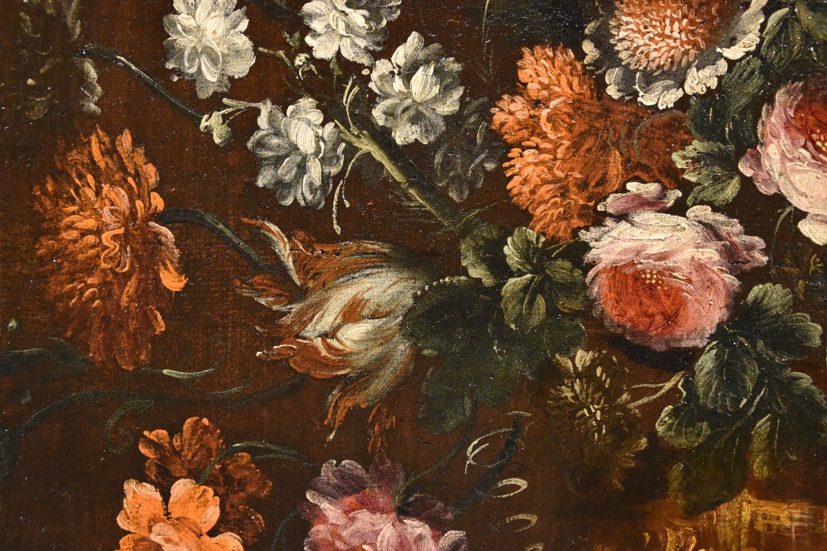 Andrea Scacciati (Florence 1642-1710), Composition De Fleurs Dans Un Vase En Relief (1 De 3)-photo-4