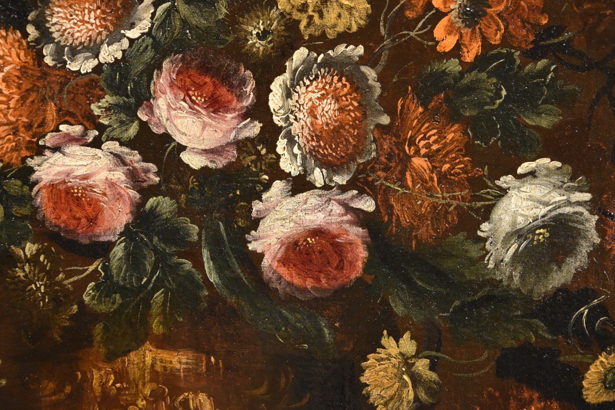 Andrea Scacciati (Florence 1642-1710), Composition De Fleurs Dans Un Vase En Relief (1 De 3)-photo-5