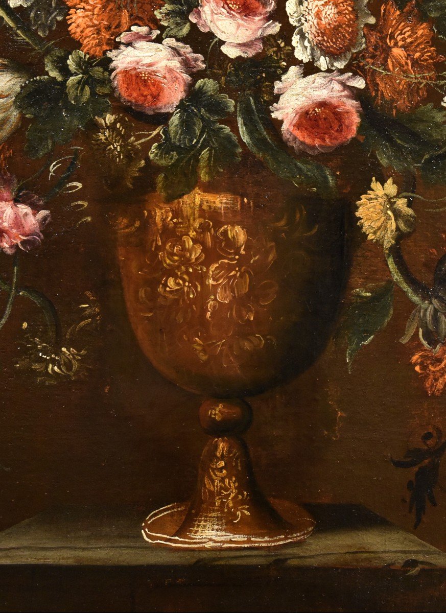 Andrea Scacciati (Florence 1642-1710), Composition De Fleurs Dans Un Vase En Relief (1 De 3)-photo-6