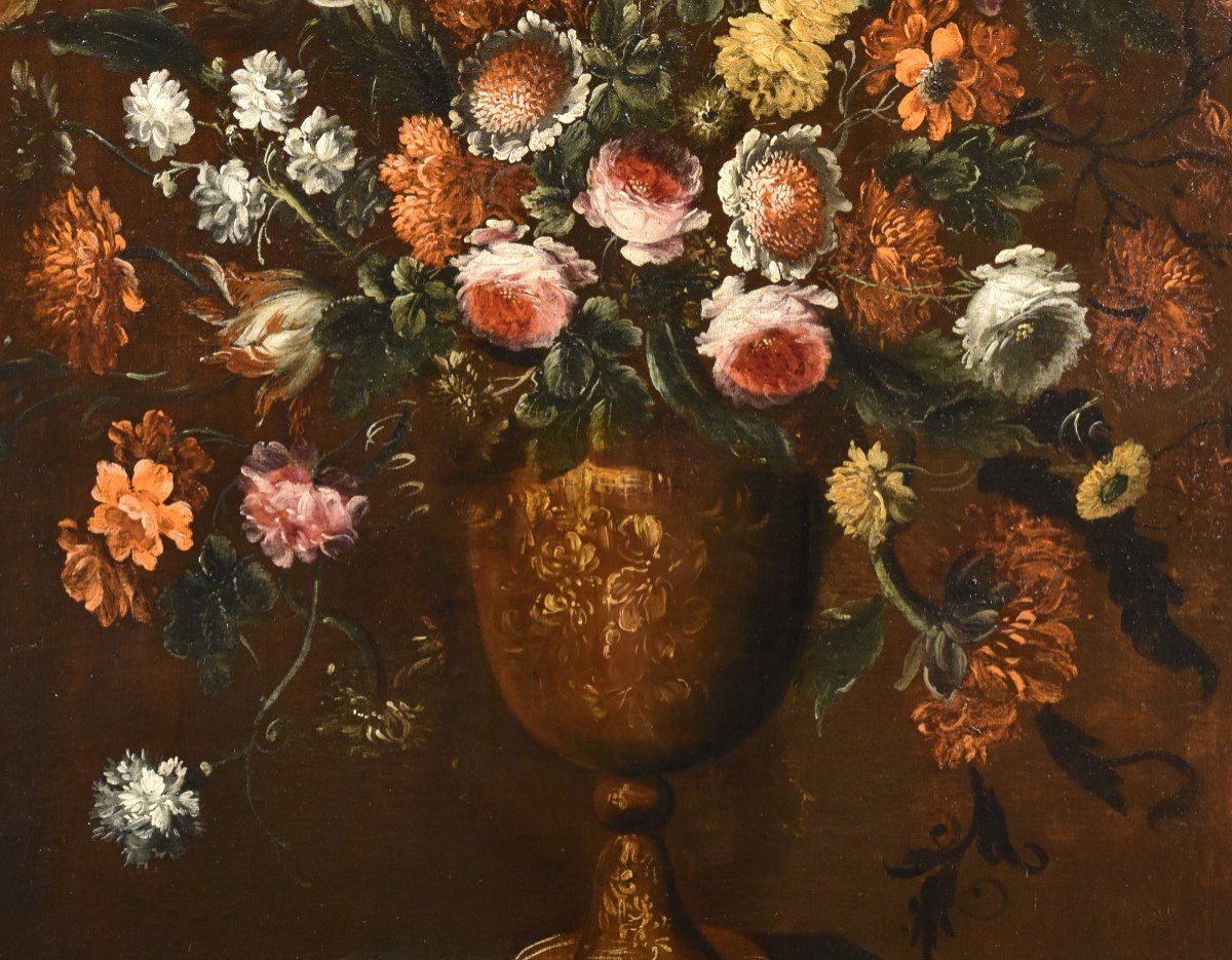 Andrea Scacciati (Florence 1642-1710), Composition De Fleurs Dans Un Vase En Relief (1 De 3)-photo-7