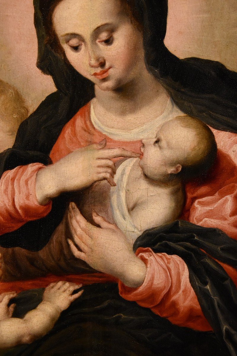 Vierge à l'Enfant Avec Trois Anges, Hendrick Van Balen (anvers 1575 - 1632) Atelier De -photo-3