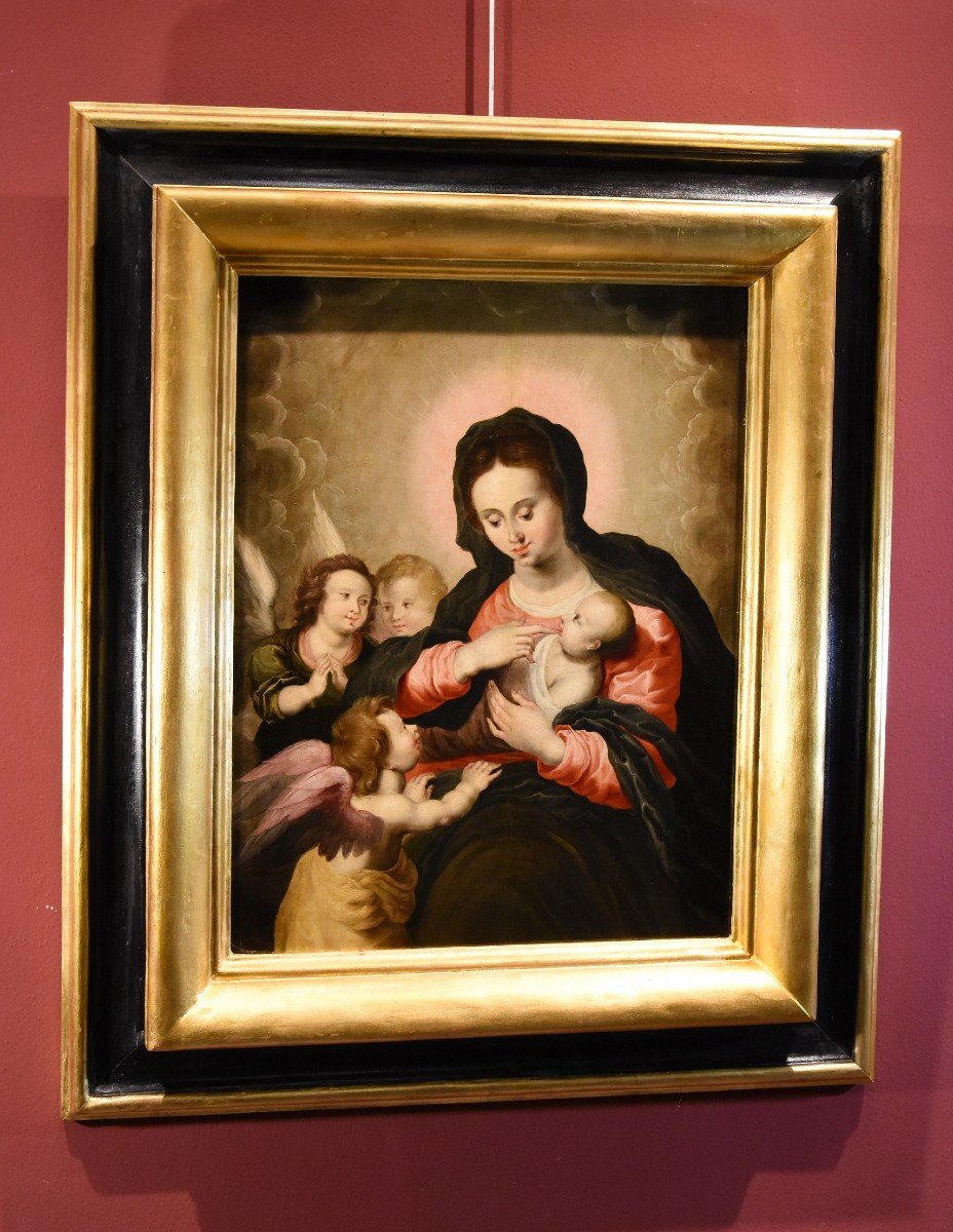 Vierge à l'Enfant Avec Trois Anges, Hendrick Van Balen (anvers 1575 - 1632) Atelier De -photo-7