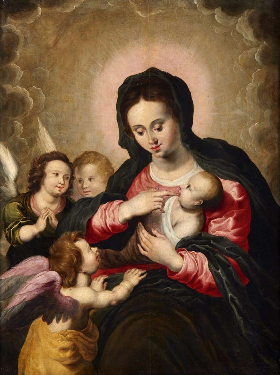 Vierge à l'Enfant Avec Trois Anges, Hendrick Van Balen (anvers 1575 - 1632) Atelier De 