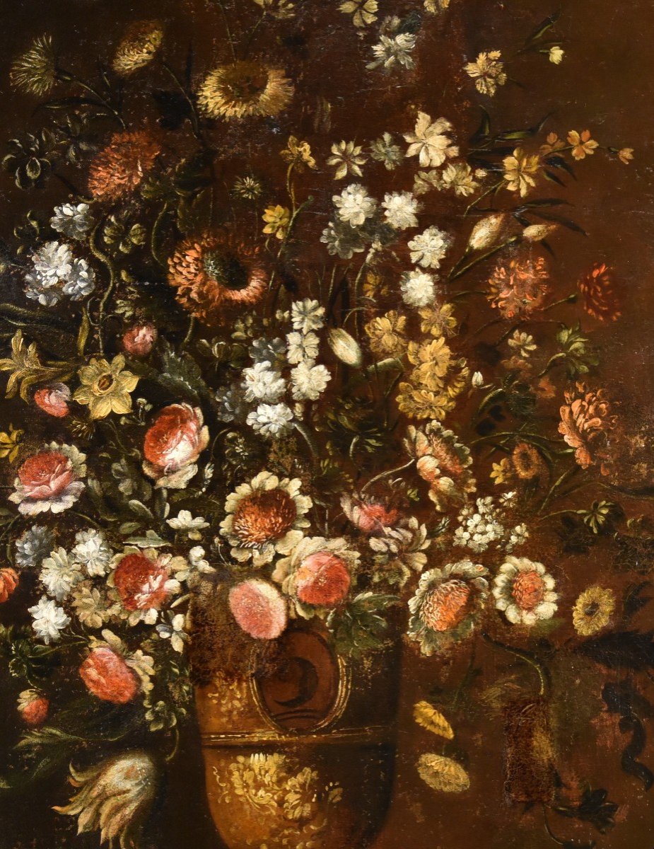 Andrea Scacciati (Florence 1642-1710), Composition De Fleurs Dans Un Vase En Relief (2 De 3)-photo-3