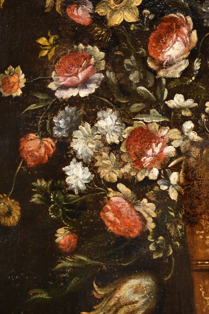 Andrea Scacciati (Florence 1642-1710), Composition De Fleurs Dans Un Vase En Relief (2 De 3)-photo-4