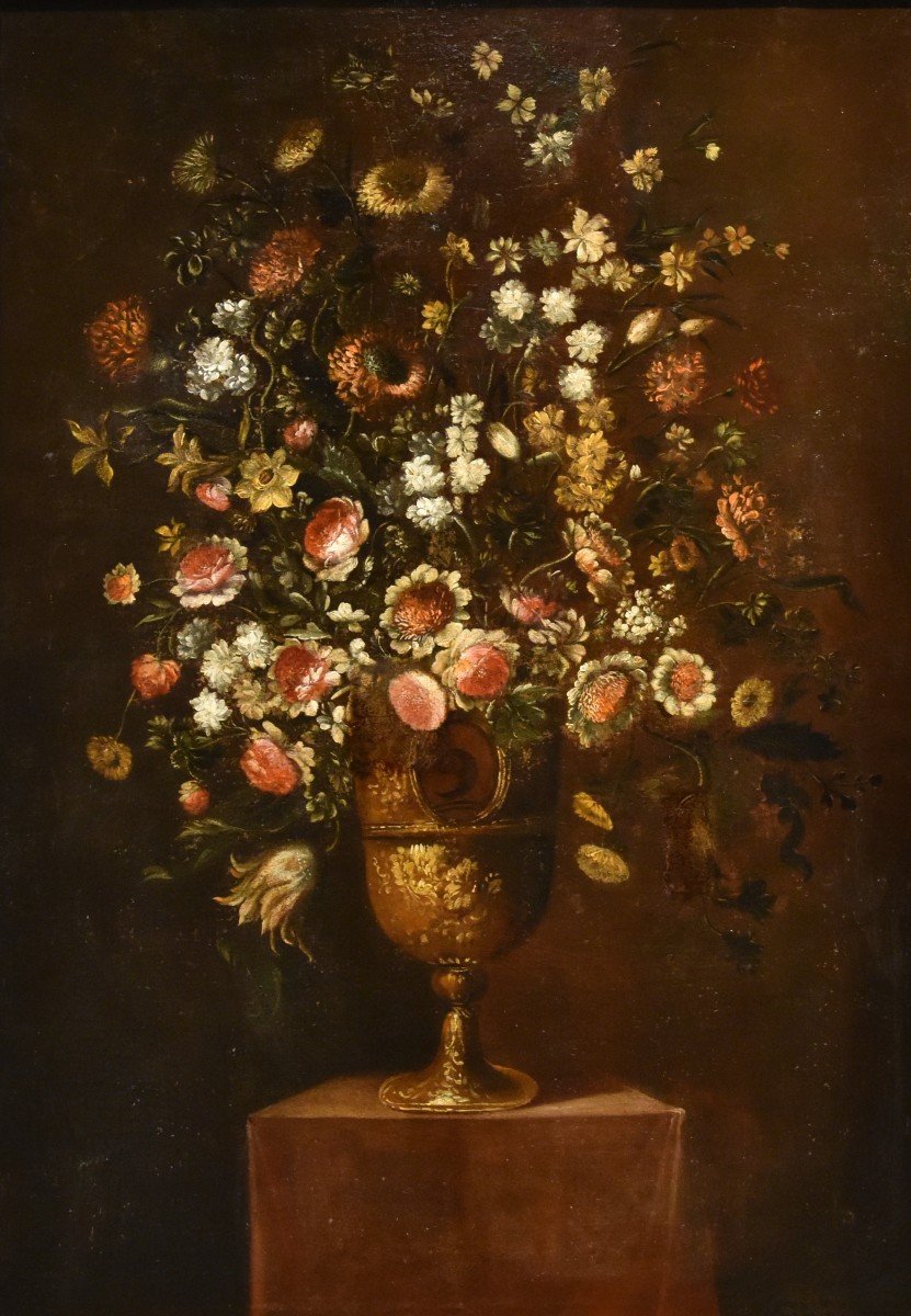 Andrea Scacciati (Florence 1642-1710), Composition De Fleurs Dans Un Vase En Relief (2 De 3)-photo-1