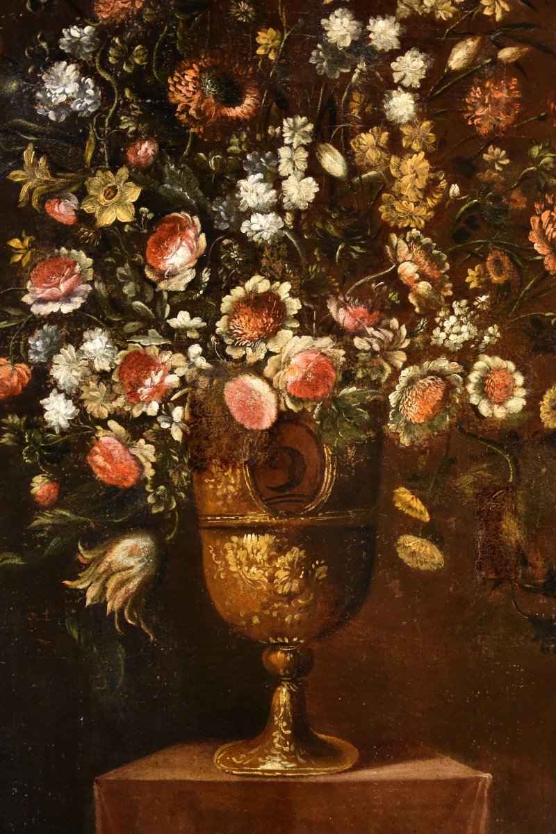 Andrea Scacciati (Florence 1642-1710), Composition De Fleurs Dans Un Vase En Relief (2 De 3)-photo-2