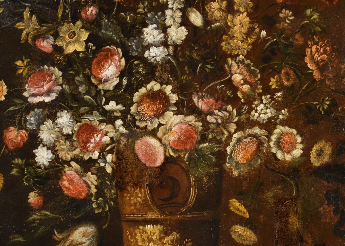 Andrea Scacciati (Florence 1642-1710), Composition De Fleurs Dans Un Vase En Relief (2 De 3)-photo-3