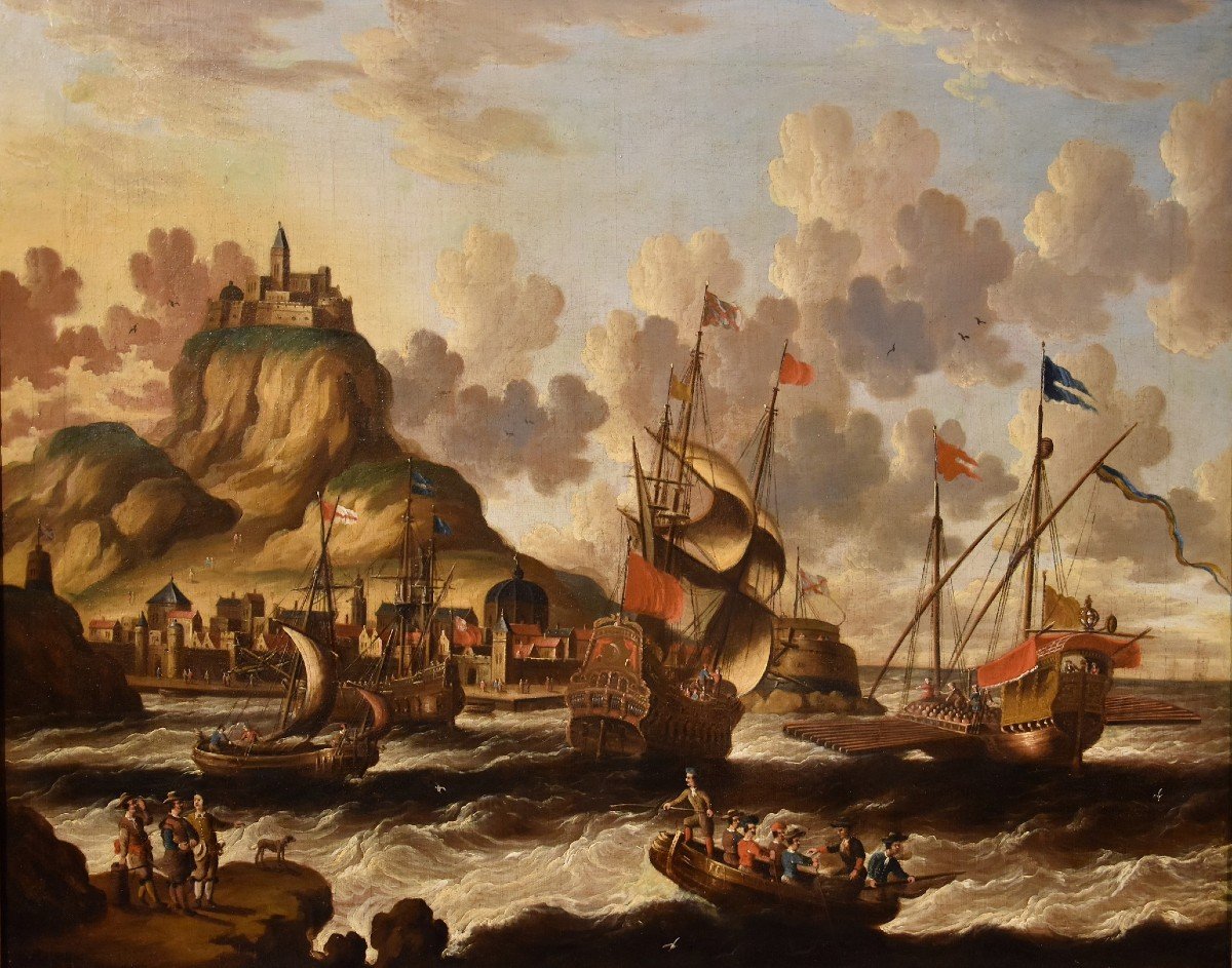 Peter Van Der Velde (antwerp 1634 - C.1714), Coastal View With Vessels And Castle (monogrammed)-photo-2