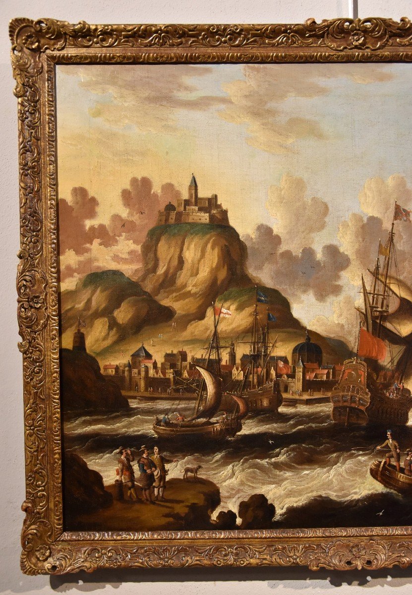 Peter Van Der Velde (antwerp 1634 - C.1714), Coastal View With Vessels And Castle (monogrammed)-photo-3