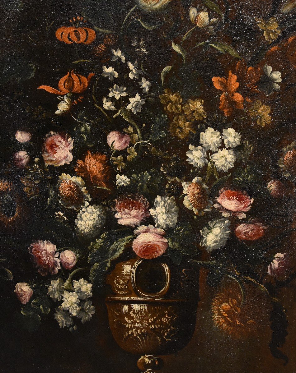 Andrea Scacciati (Florence 1642-1710), Composition De Fleurs Dans Un Vase En Relief (3 De 3)-photo-3