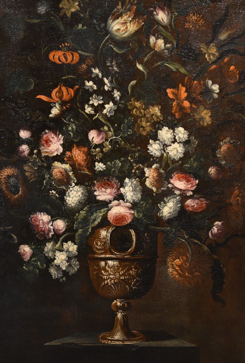 Andrea Scacciati (Florence 1642-1710), Composition De Fleurs Dans Un Vase En Relief (3 De 3)-photo-6