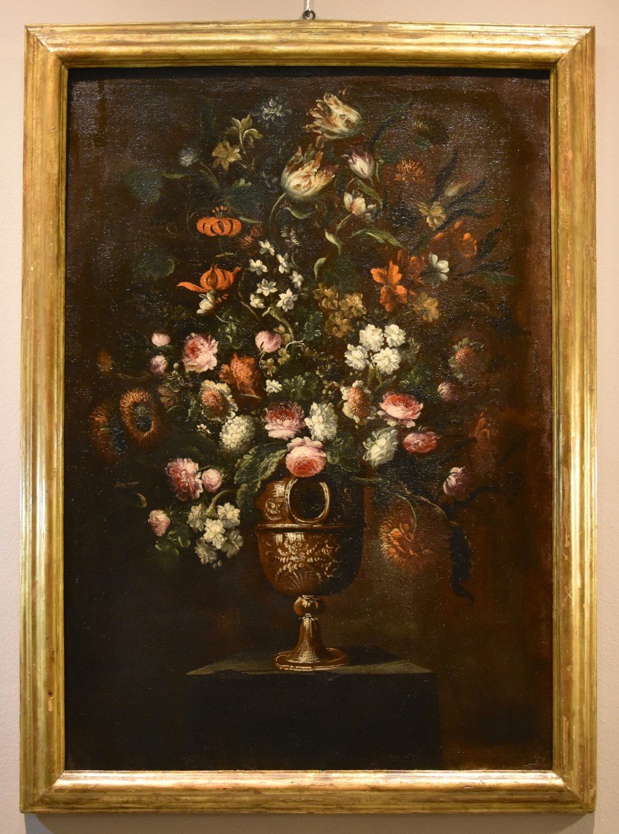 Andrea Scacciati (Florence 1642-1710), Composition De Fleurs Dans Un Vase En Relief (3 De 3)