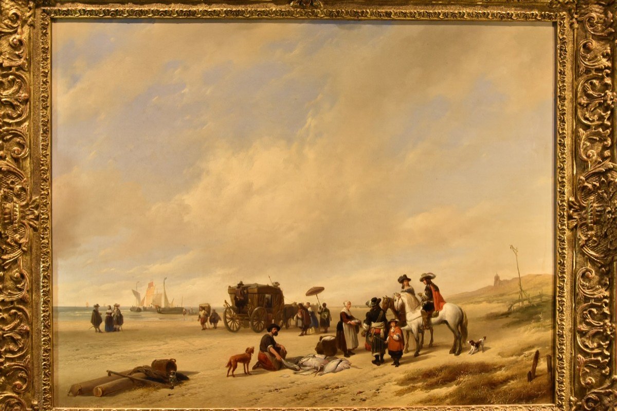 The Beach Of Scheveningen, Hubertus Van Hove (the Hague, 1814 - Antwerp, 1865) Signed-photo-3